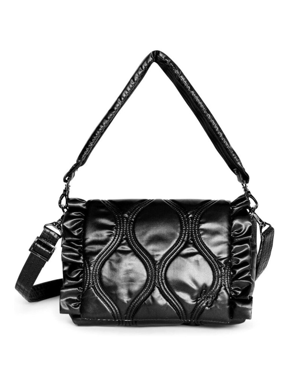 Lug Conga Crossbody Bag - Metallic Black, Adjustable, Multi-Pocket, Unisex